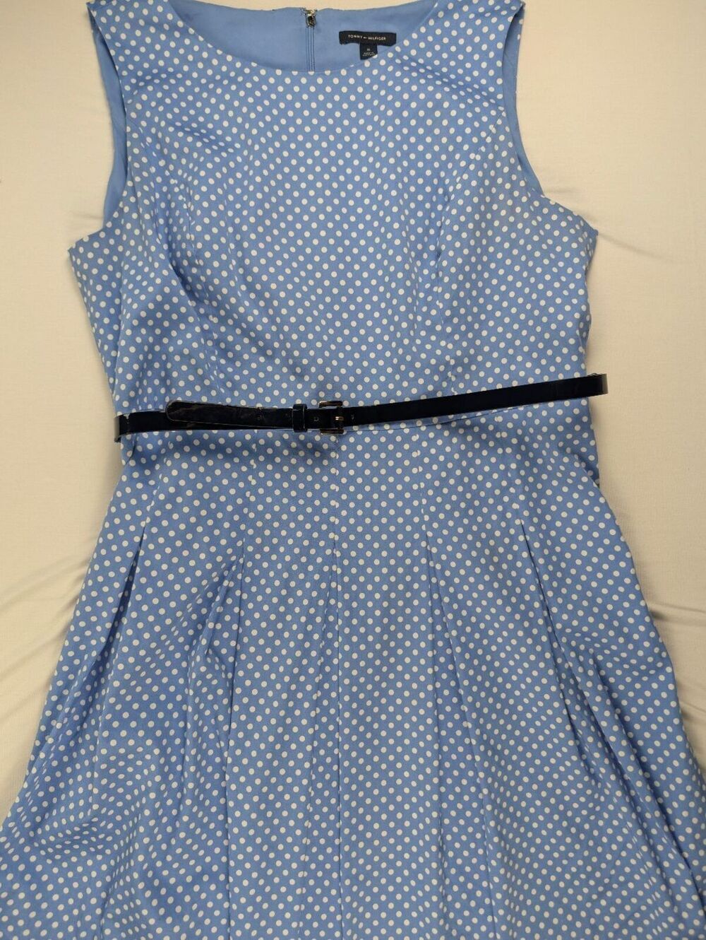 Tommy Hilfiger Light Blue Polka Dot Sleeveless Dress with Belt Size 16 - Picture 5 of 9